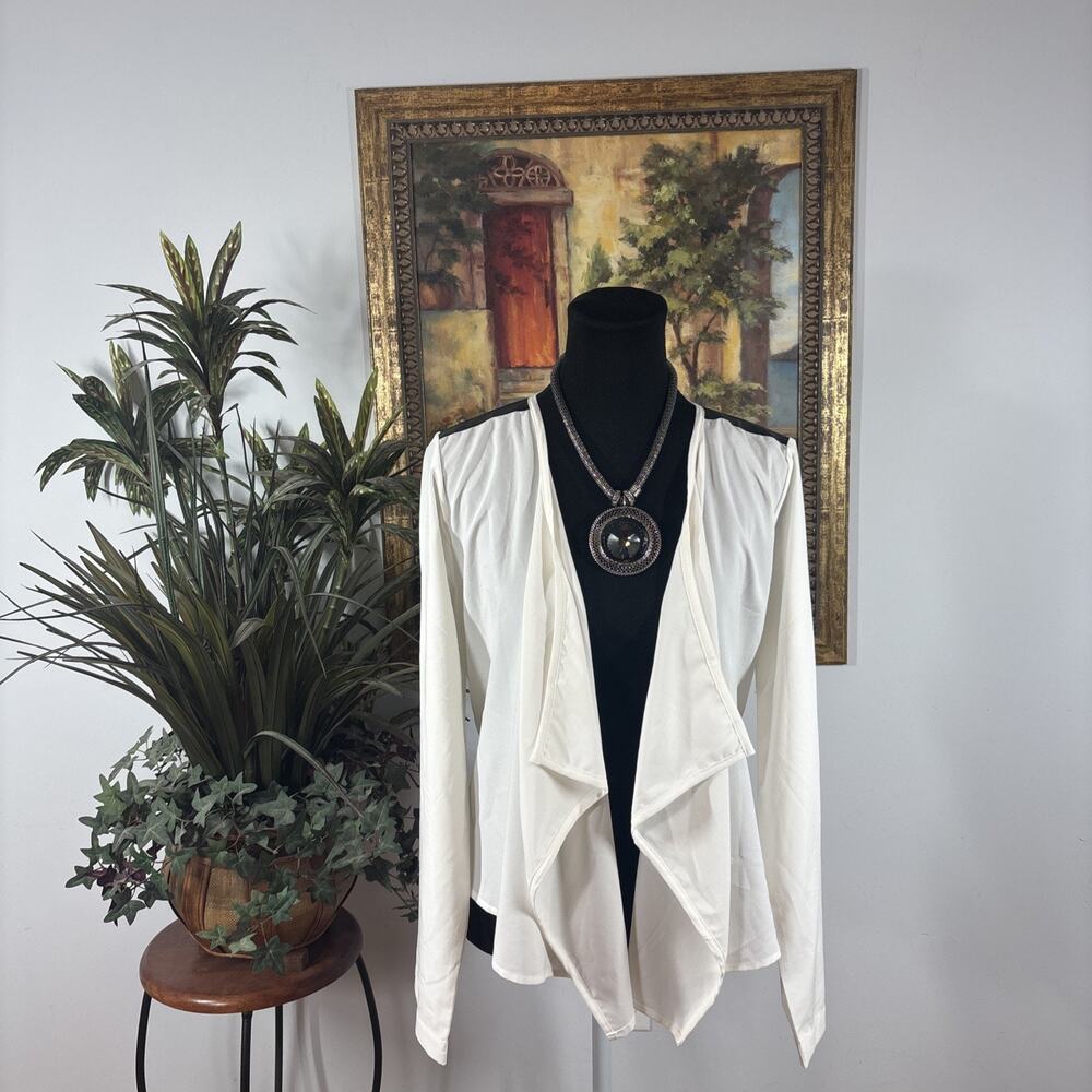 Blu Pepper Women’s Waterfall Open Front Jacket Faux Leather Shoulder Size L